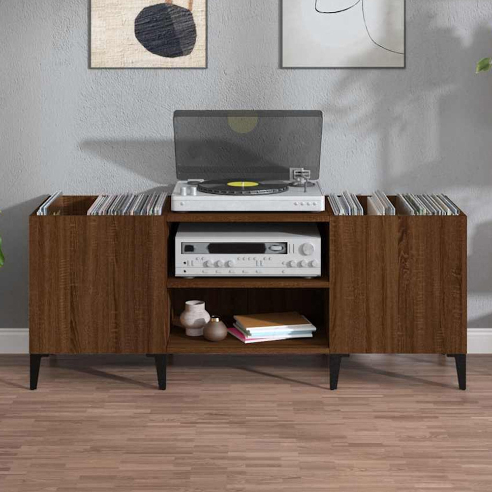 vidaXL 2 Shelf Brown Oak Record Cabinet Image 1