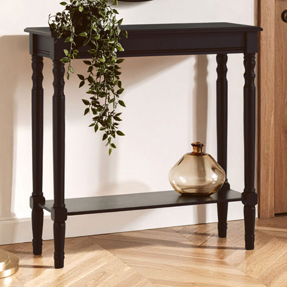 Premier Housewares Single Shelf Black Pine Wood Console Table Image 1