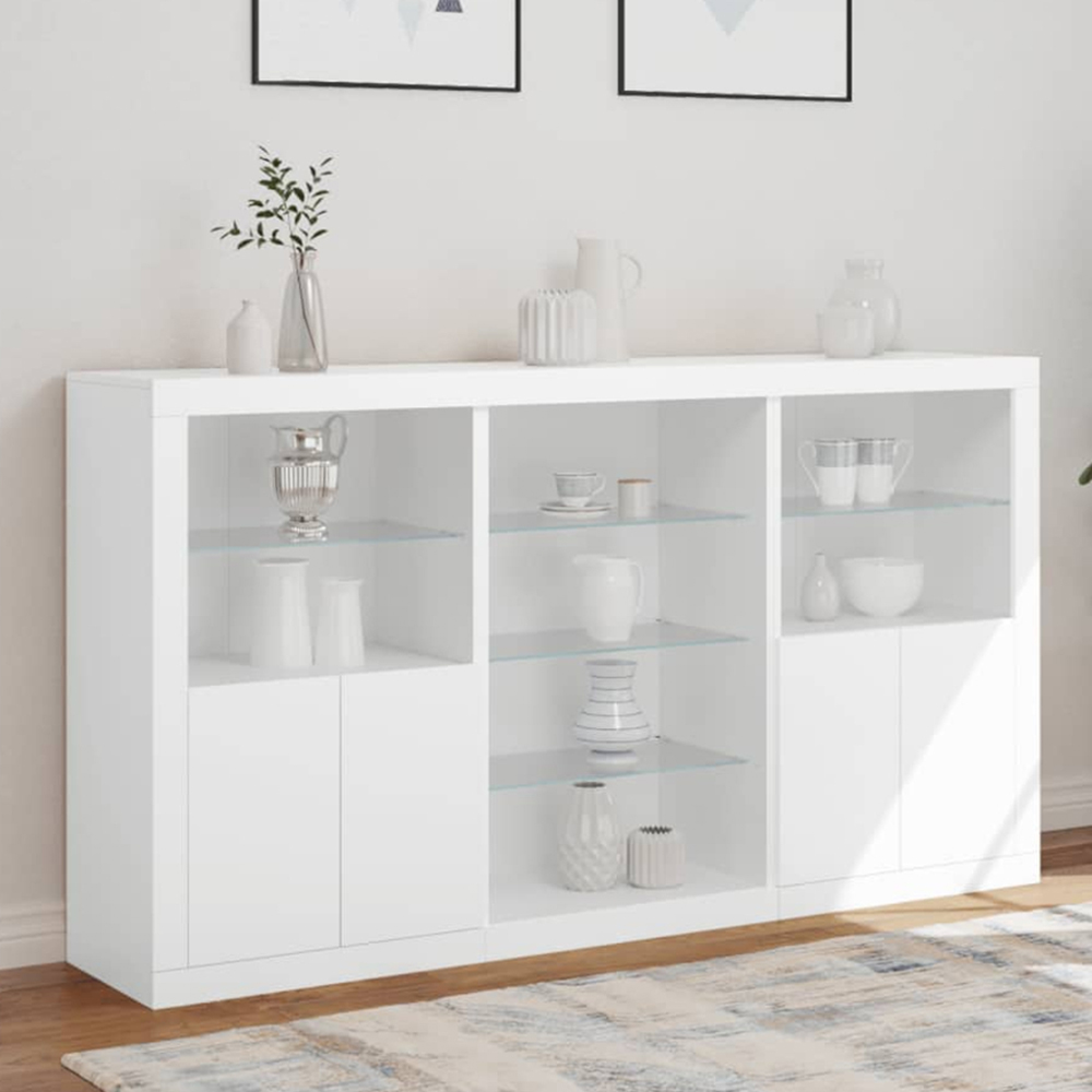 vidaXL 4 Door 8 Shelf White LED Sideboard 3 Piece Image 1