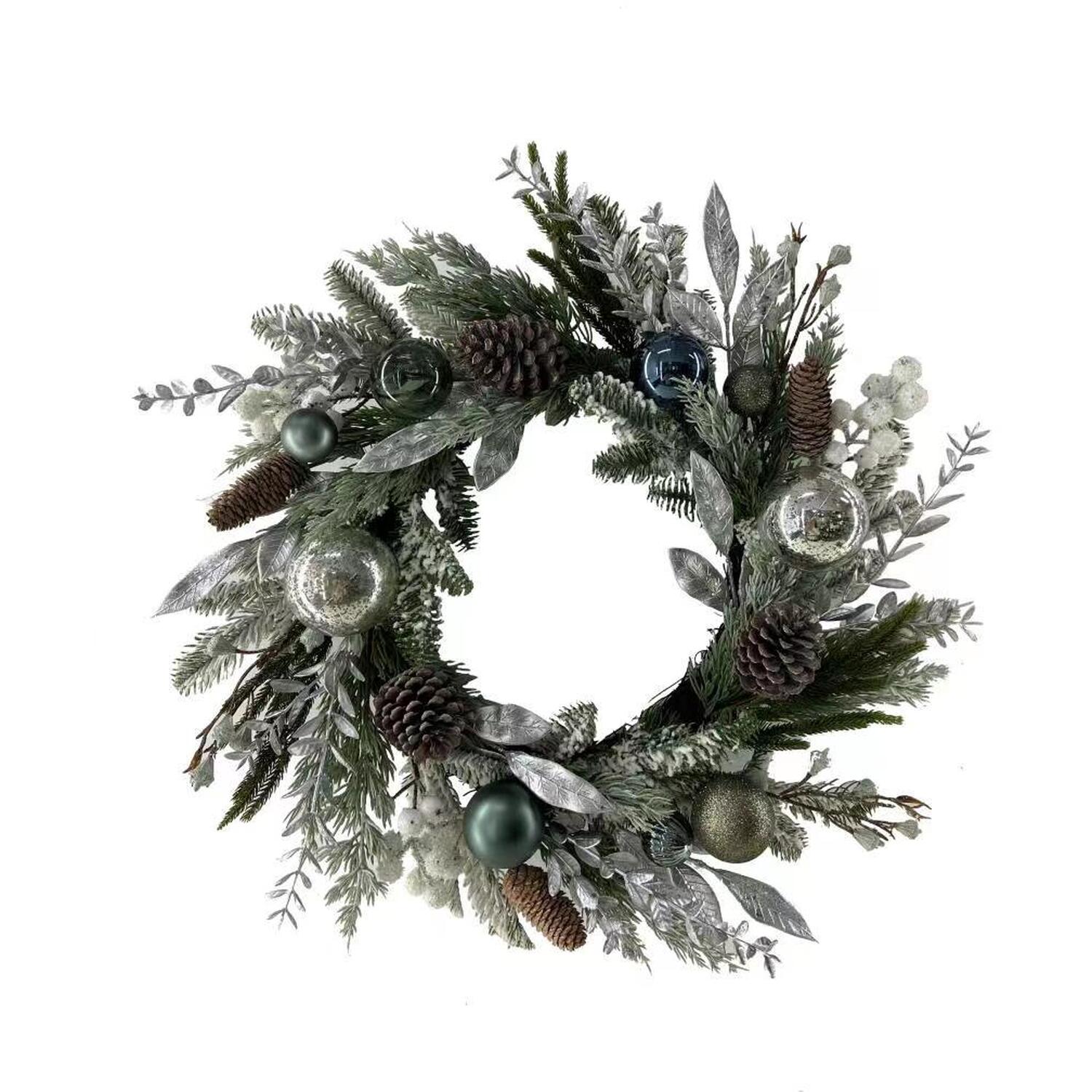 Silver Frosted Emerald Wreath - Green Image
