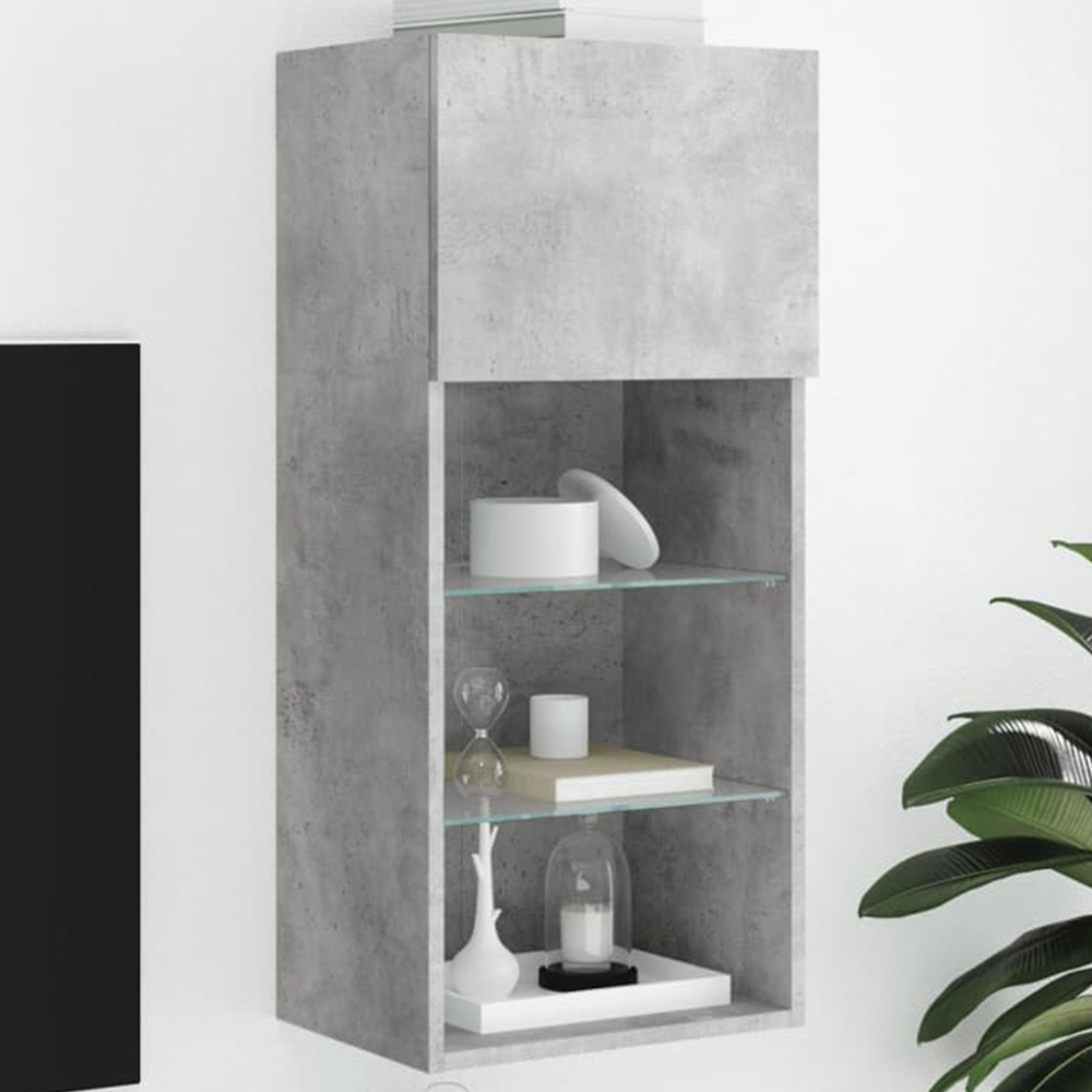 vidaXL Single Door 3 Shelf Concrete Grey Wall Mounted TV Cabinet with RGB LED Lights Image 1