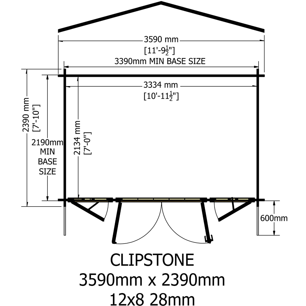 Shire Clipstone 12 x 8ft Double Door Pressure Treated Wooden Log Cabin Image 6