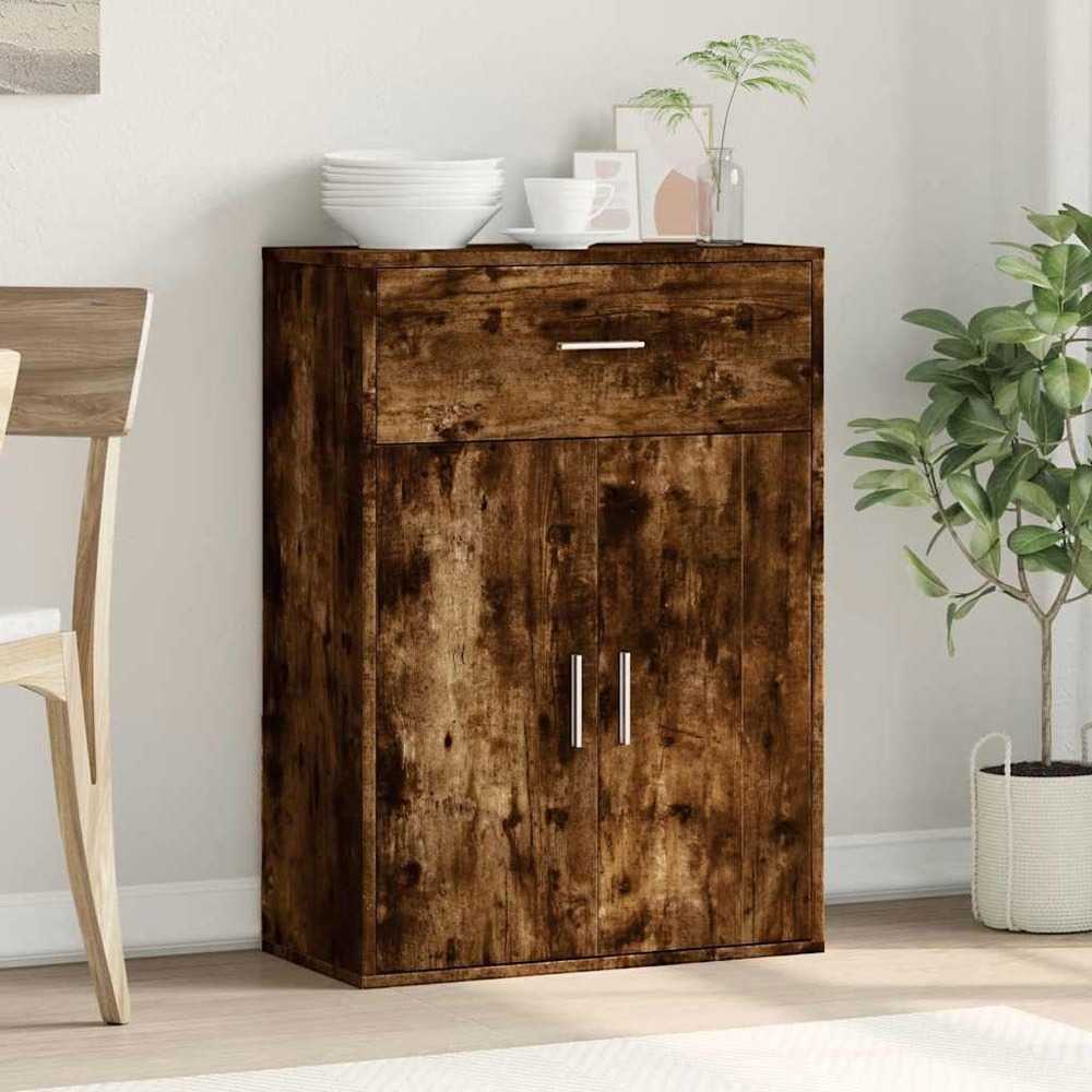 vidaXL 2 Door Single Drawer Smoked Oak Sideboard Image 3