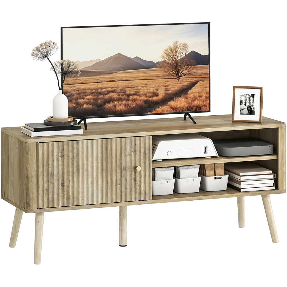 Portland Single Door 2 Shelf Oak Fluted TV Unit Image 2