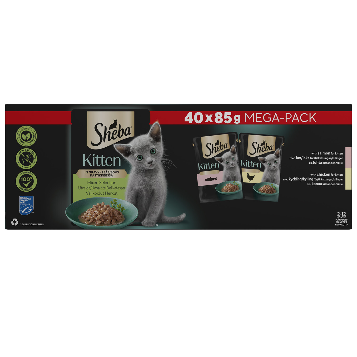 Sheba Mixed Selection Kitten Food Pouches in Gravy - 40 Image 1