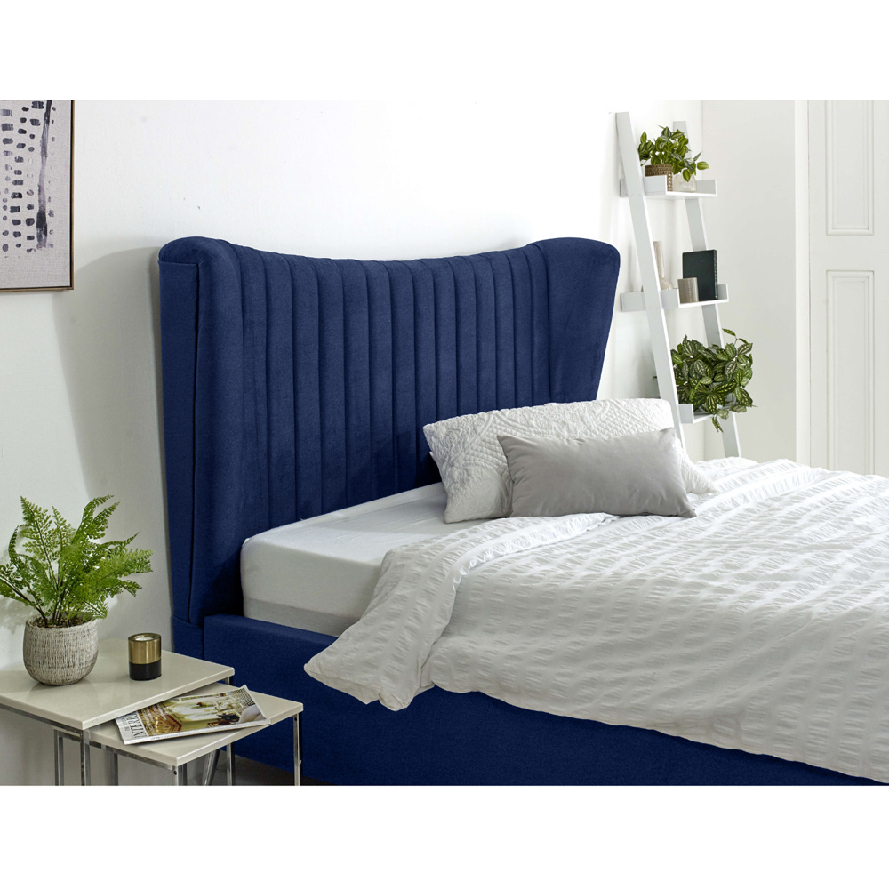 Eleganza Tatum Double Blue Plush Velvet Bed Frame with Headboard Image 3