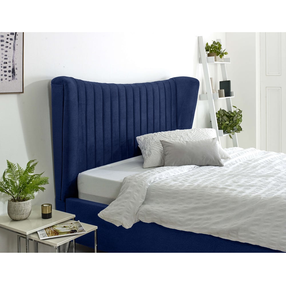 Eleganza Tatum Super King Size Blue Plush Velvet Bed Frame with Headboard Image 3