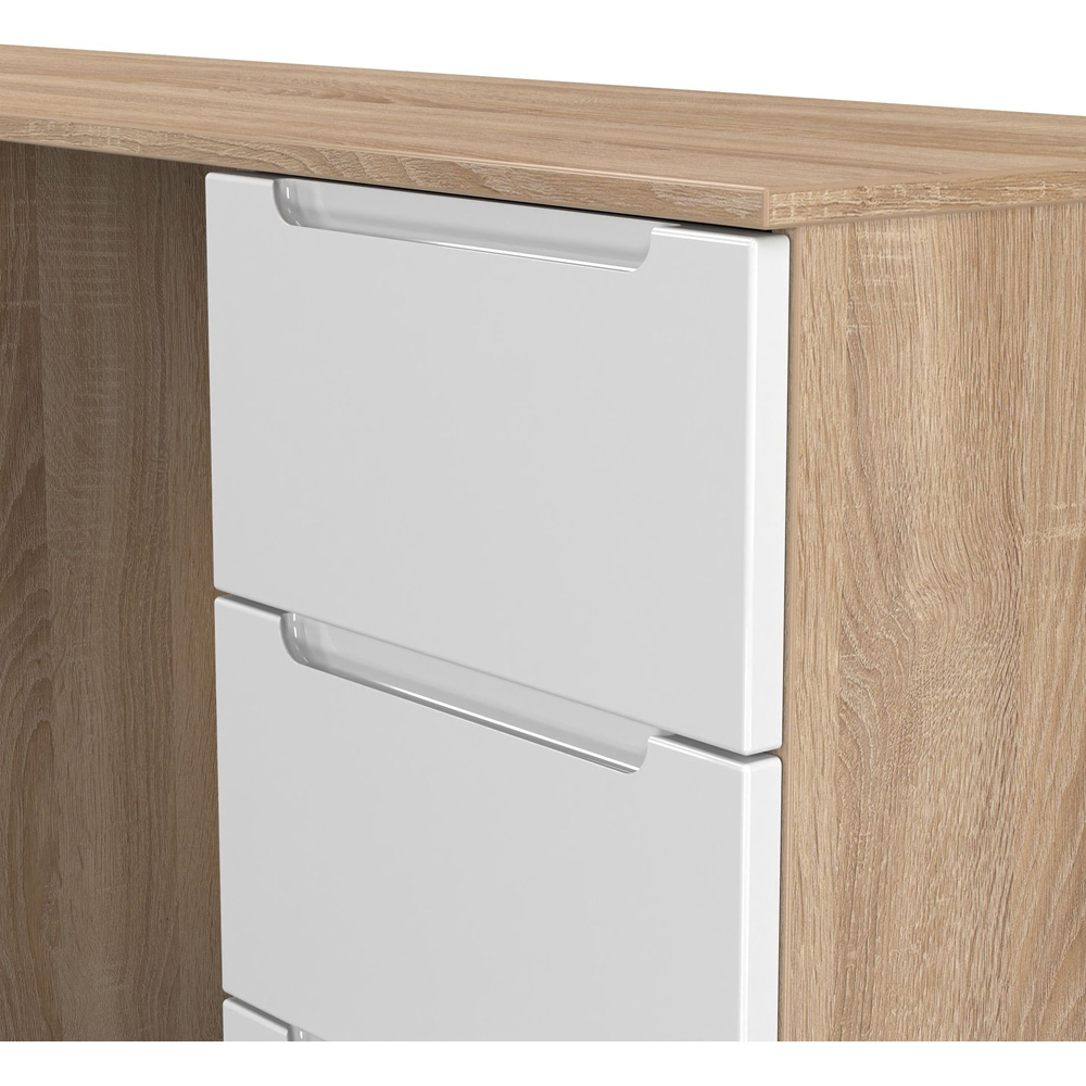 Crowndale Milan 6 Drawer White Gloss and Bardolino Oak Kneehole Desk Ready Assembled Image 4