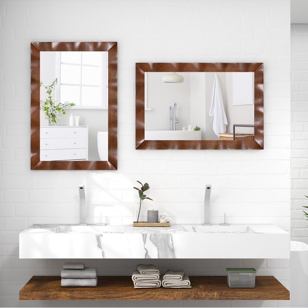 Costway Brown Rubberwood Rustic Style Wall Mirror 106 x 71cm Image 2