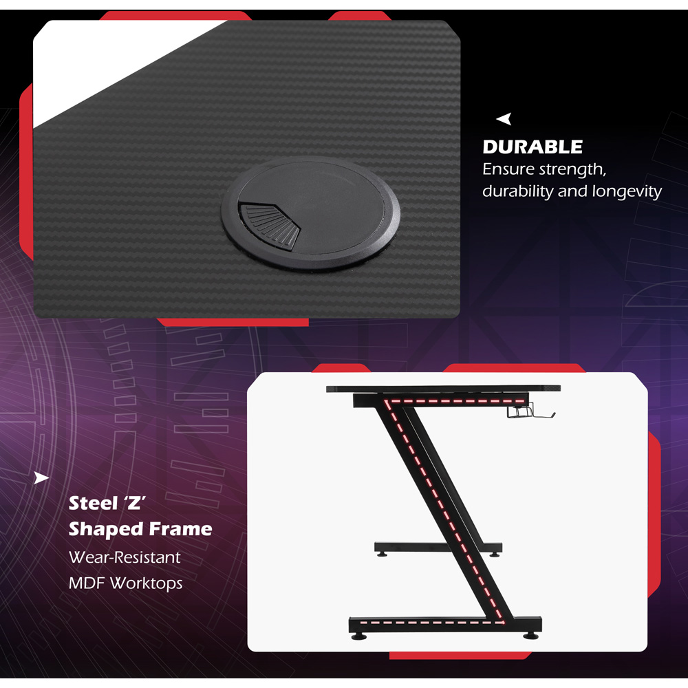 Portland Steel Gaming Desk with Cup Holder Black Image 6