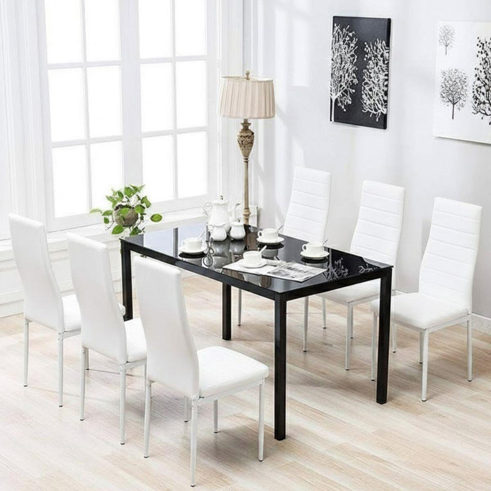 Kosy Koala 6 Seater Faux Leather Glass Dining Set White Image 5