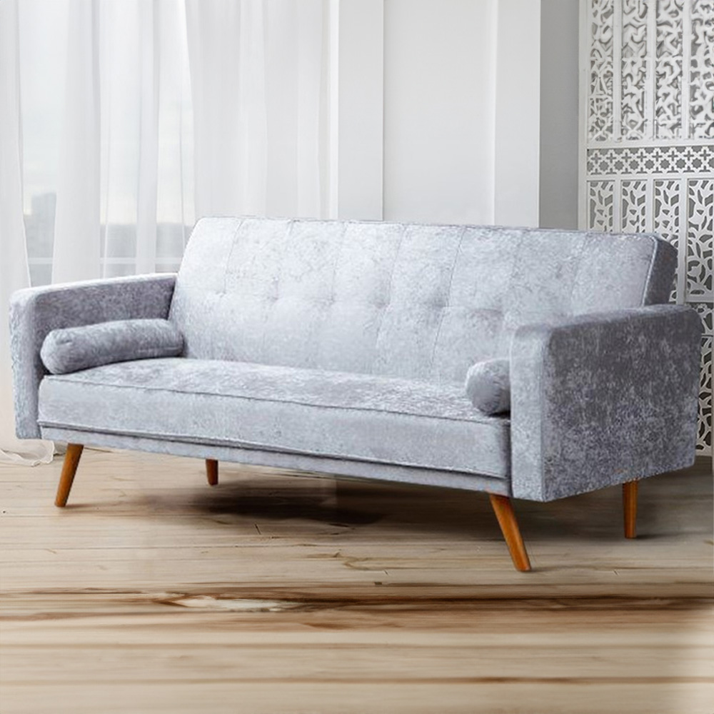 Brooklyn Single Sleeper Silver Crush Velvet Sofa Bed Image 1