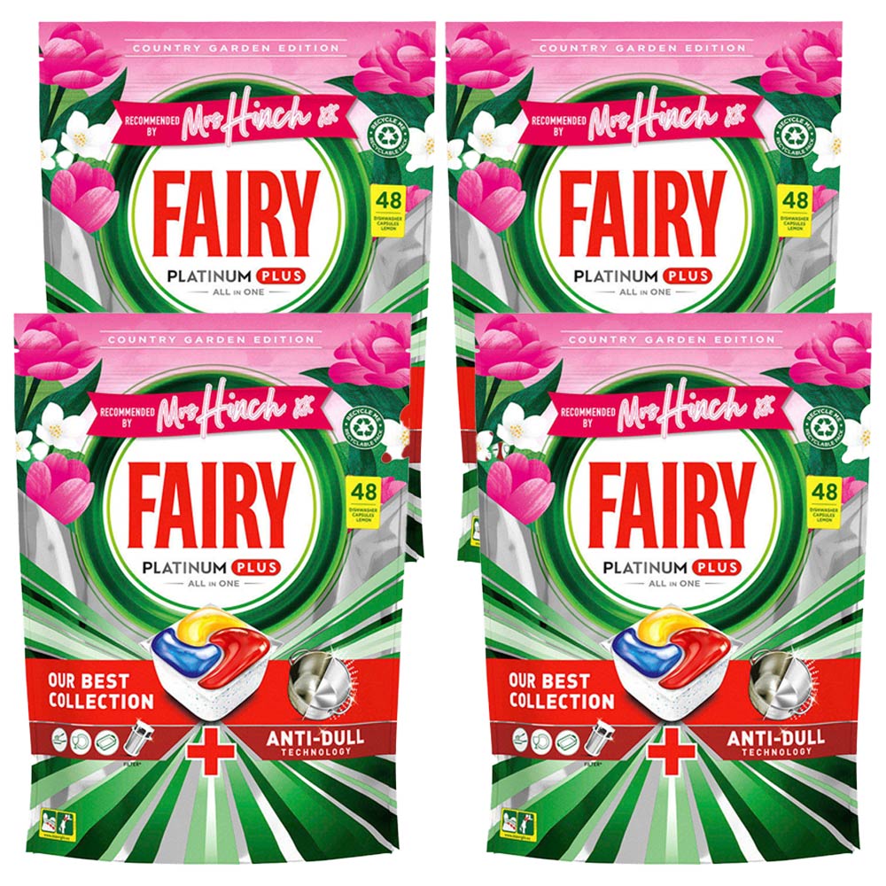 Fairy Platinum Plus Mrs Hinch All in One Lemon Dishwasher Tablets 48 Pack Case of 4 Image 1