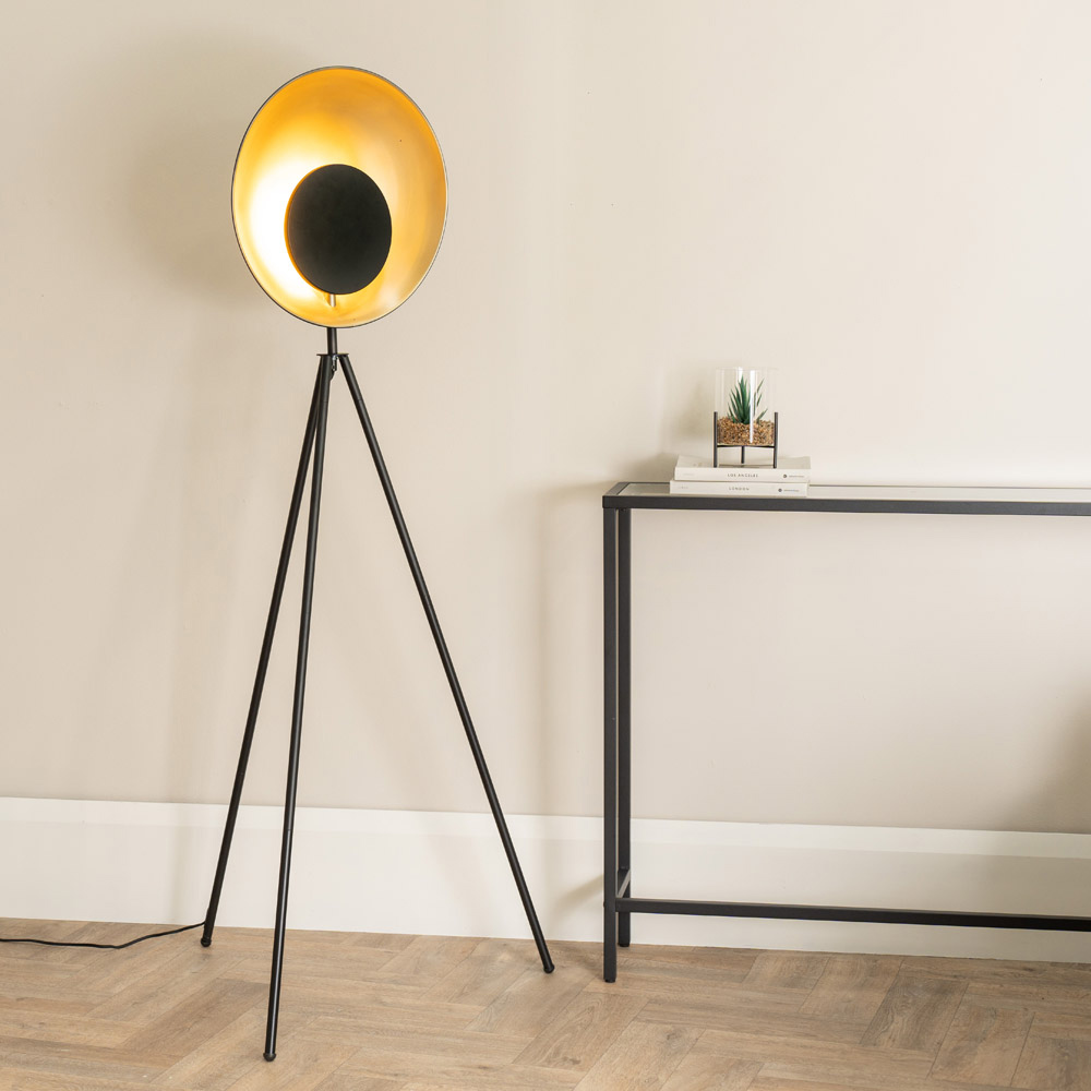 ValueLights Saffy Matte Black and Gold Shade LED Floor Lamp Image 2