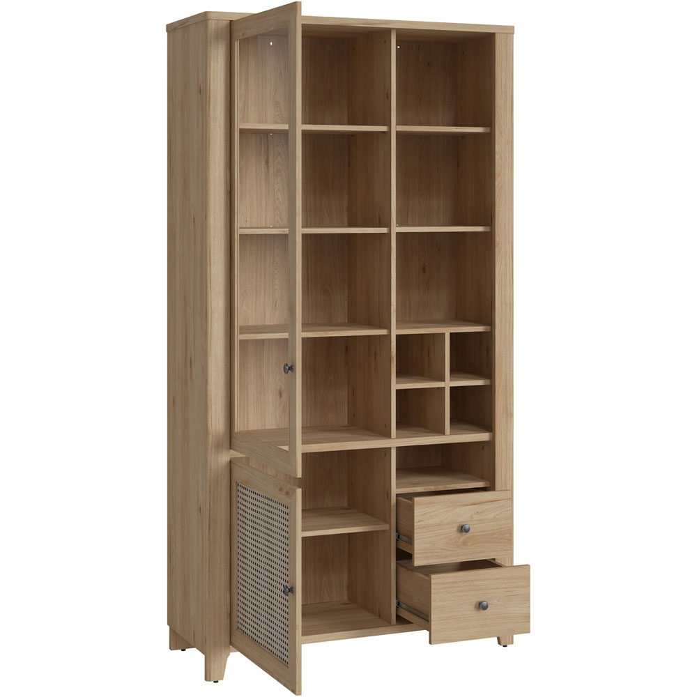 Florence Cestino 2 Door 2 Drawer Oak and Rattan Display Cabinet Image 3