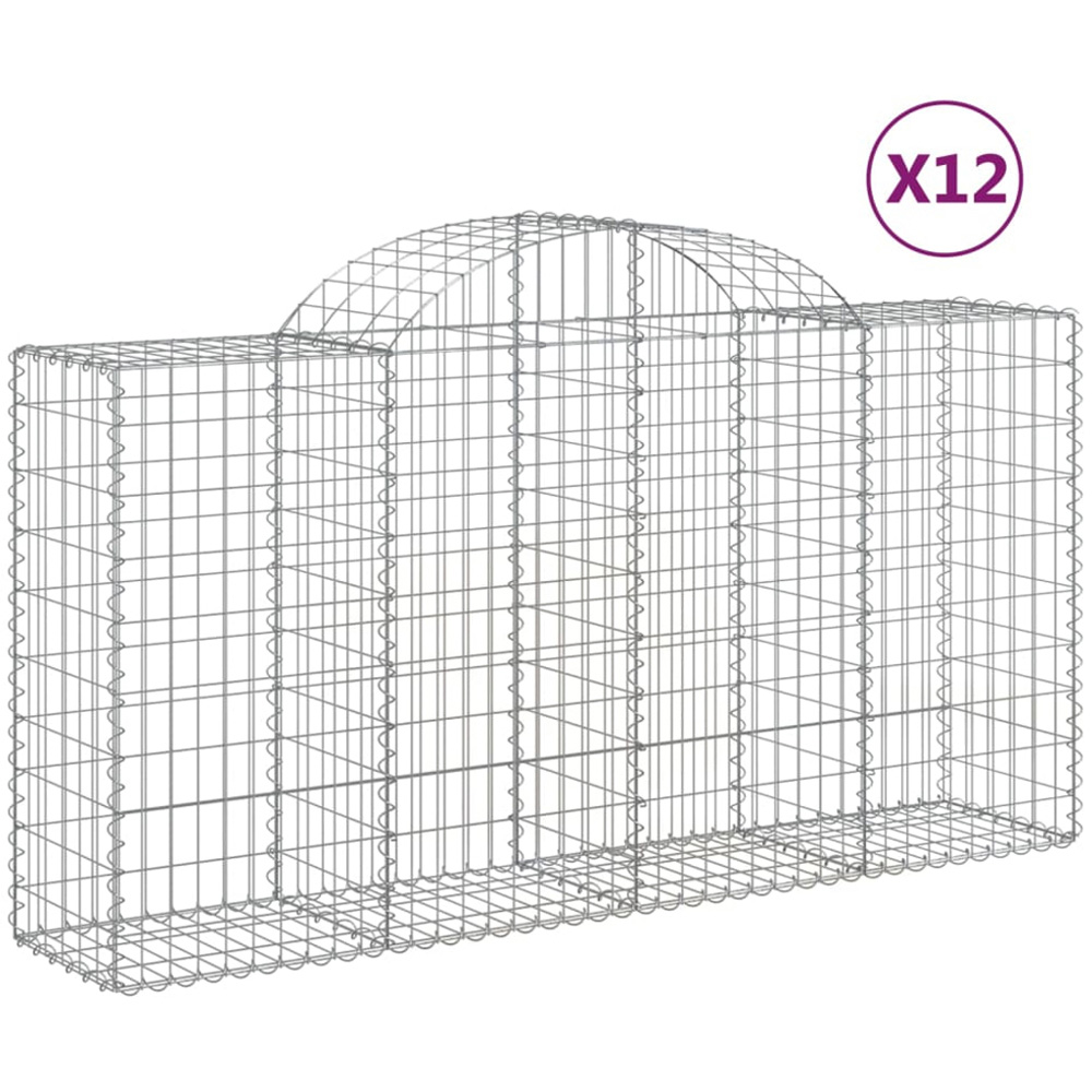 vidaXL Silver Galvanised Iron Arched Gabion Basket 200 x 50 x 100/120cm 12 Pack Image 2