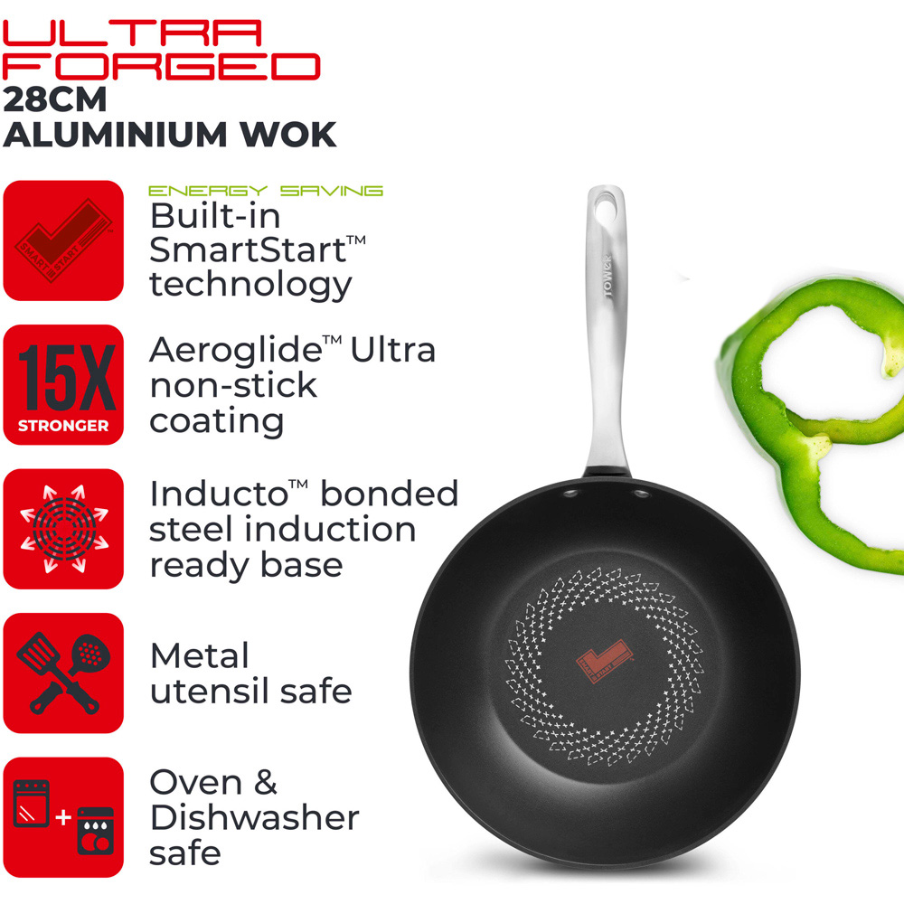 Tower Smart Start Ultra Forged 28cm Aluminium Wok Image 2