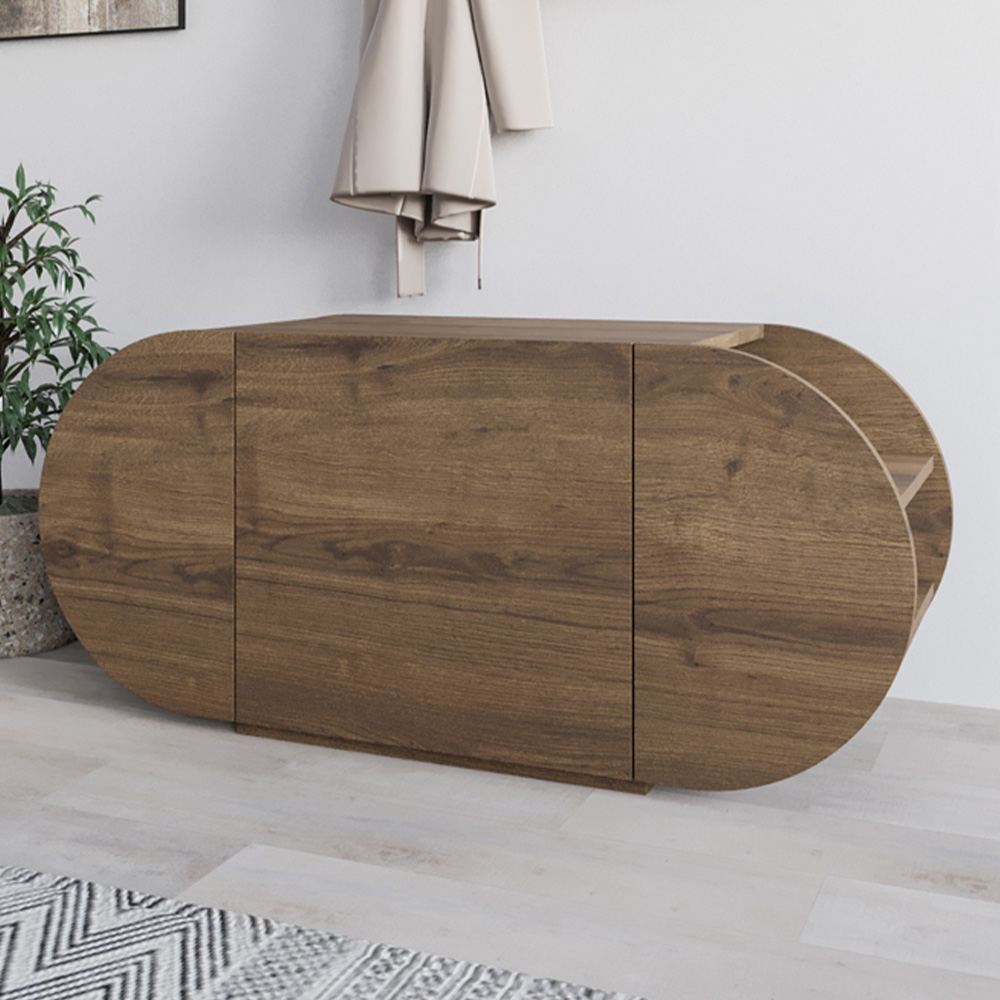 Decortie Pozy 2 Shelf Single Door Dark Oak Effect Modern Shoe Storage Bench Image 1