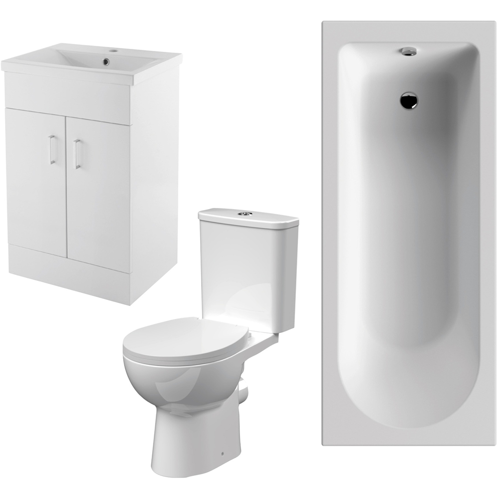 nuie 1700 x 700mm Single Ended Bath with 550mm Vanity Pan and Cistern Set Image
