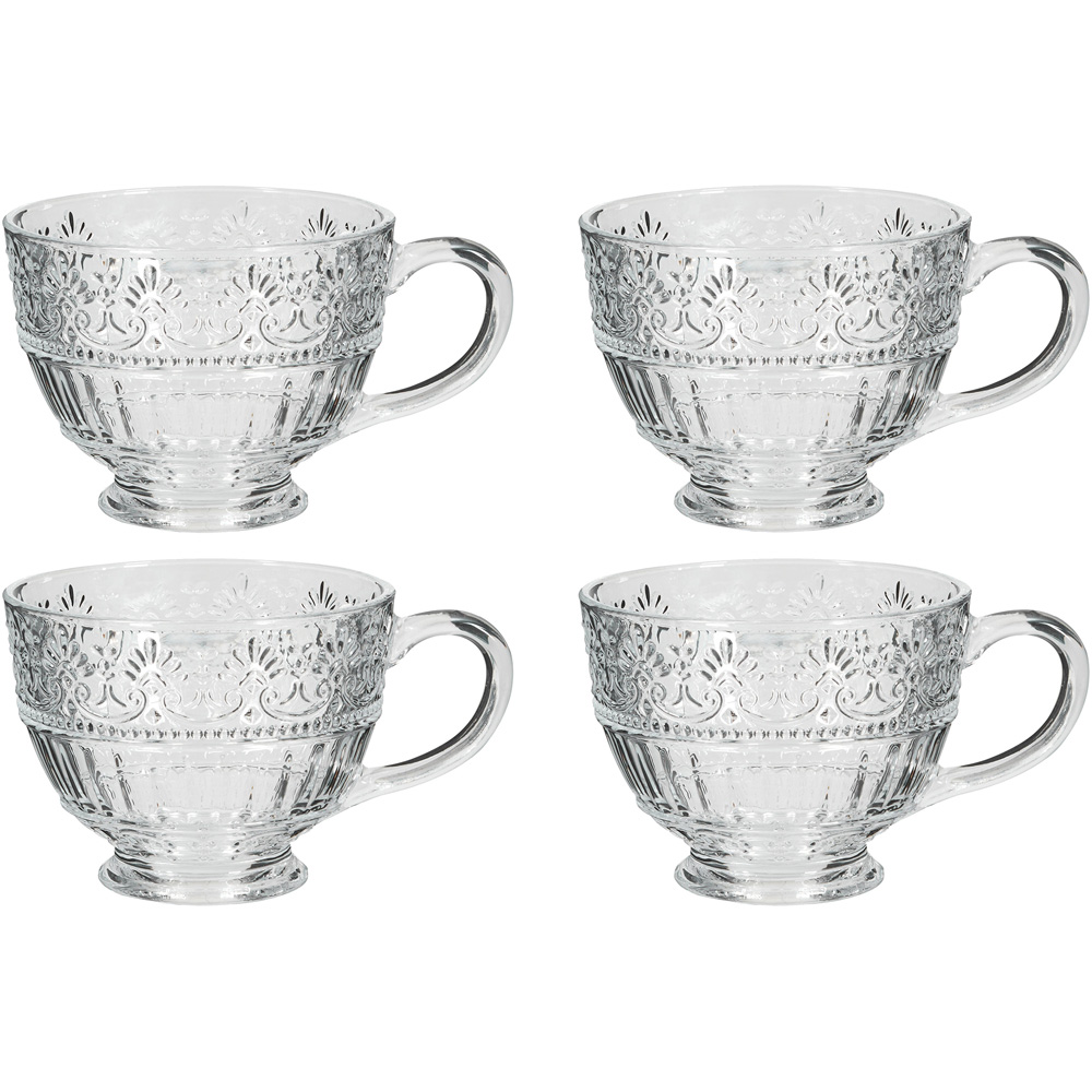 Dibor Rembrandt Embossed Ornate Scrolled Design Glass Mug Set 4 Pack Image 1
