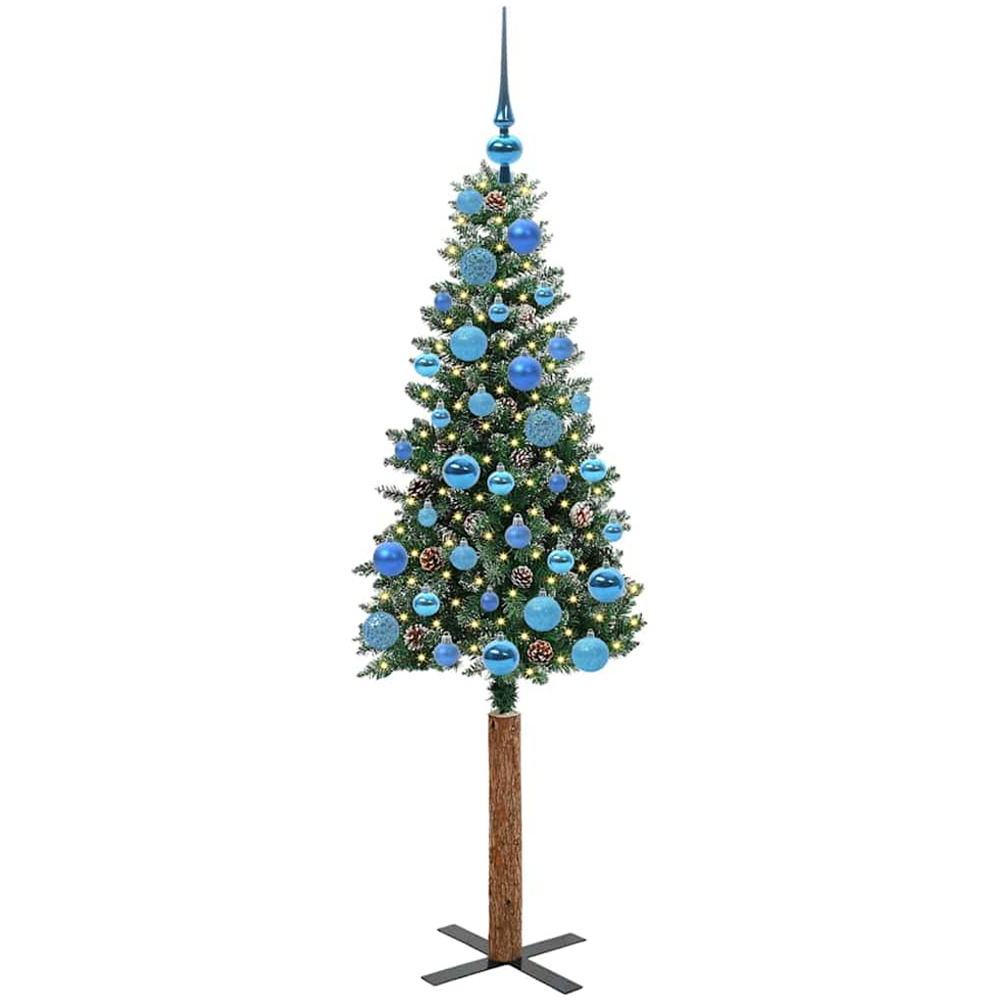 vidaXL Green Snow Flocked Artificial Christmas Tree with Pinecones LEDs Blue Ornaments 5ft Image 1