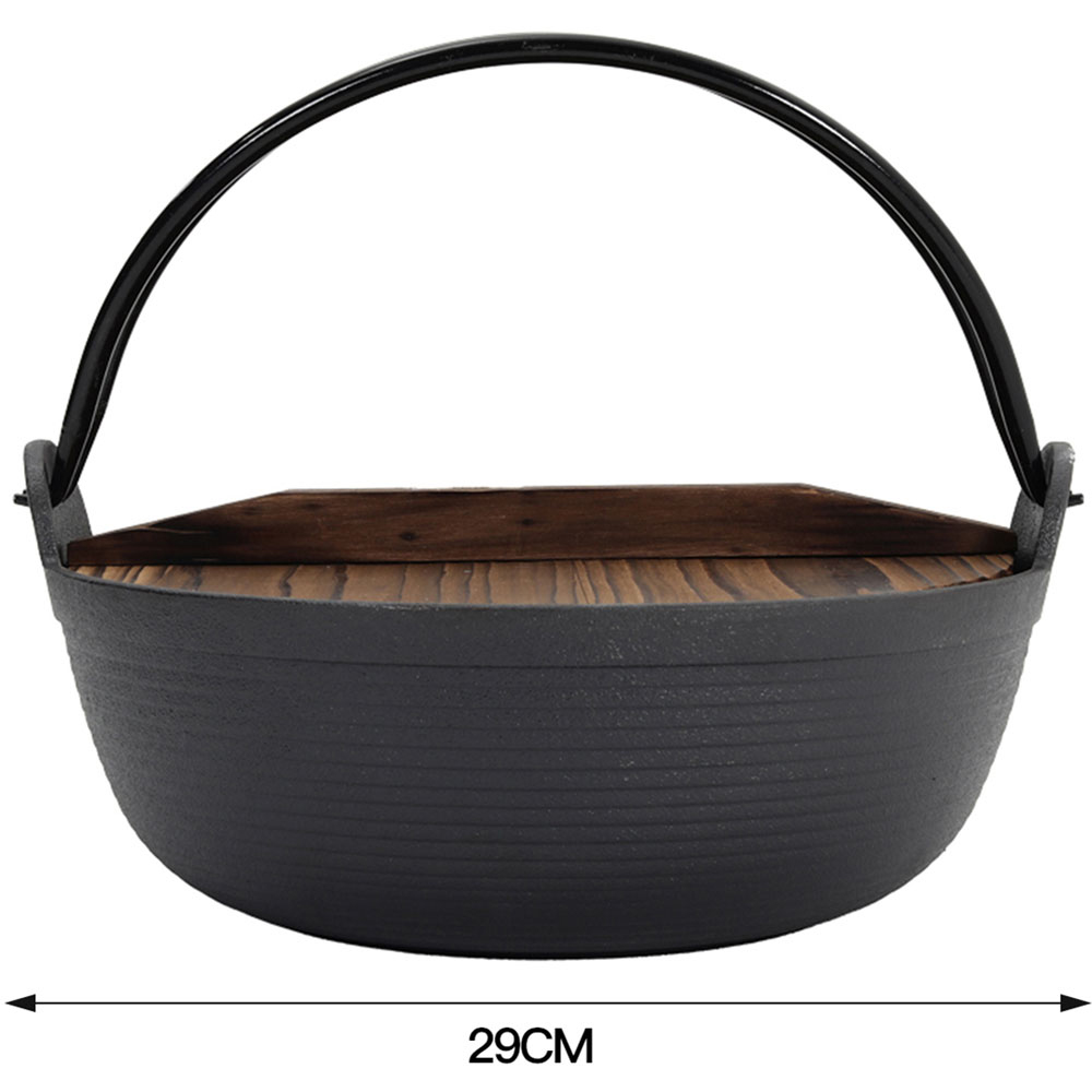 Living and Home Cast Iron Nabe Pot with Wooden Lid 4L Image 3