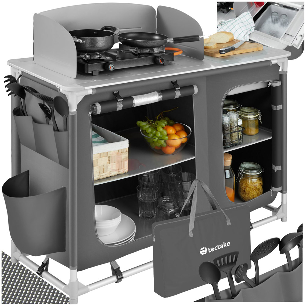 tectake 4 Compartment Grey Foldable Camping Kitchen Image 2
