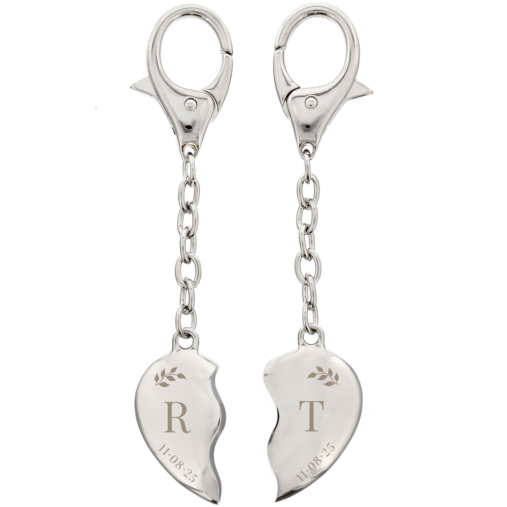 Personalised Memento Personalised Foliage 2 Hearts Keyring Image 1