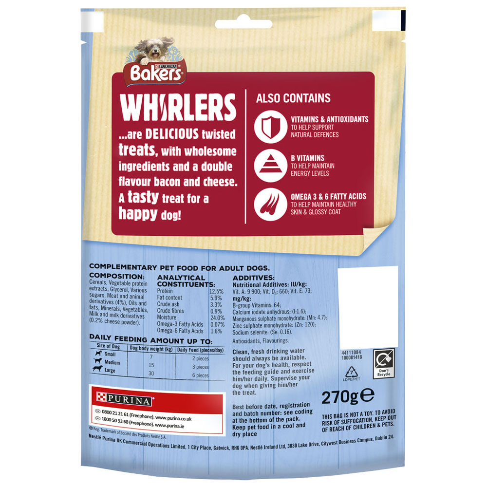 Bakers Bacon and Cheese Flavour Whirlers Dog Treats 270g Image 5