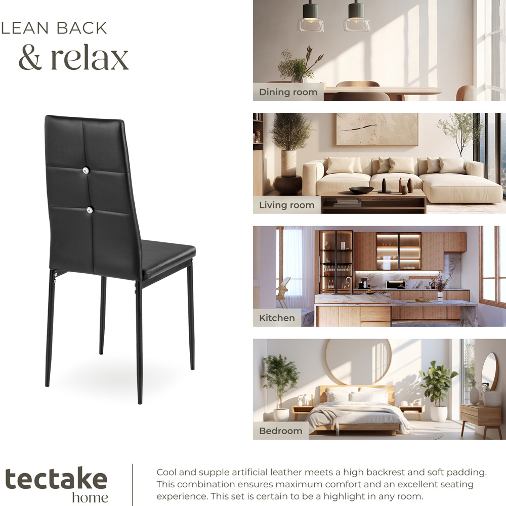 tectake Set of 8 Black Rhinestone Highlight Dining Chairs Image 7