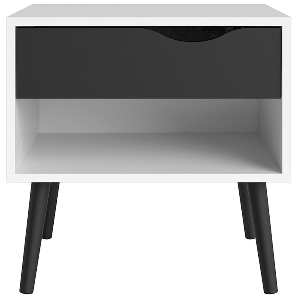 Florence Single Drawer White and Matt Black Bedside Table Image 3