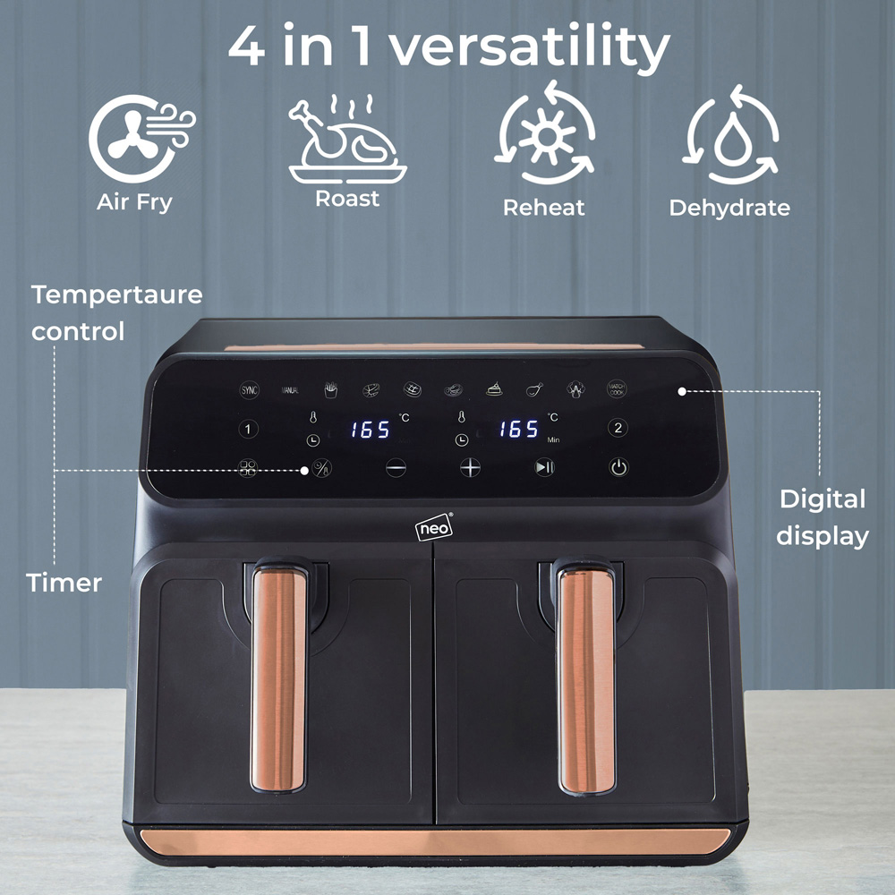 Neo NEO-AIRFRY-5 Black and Copper 8.5L Dual Air Fryer Image 7