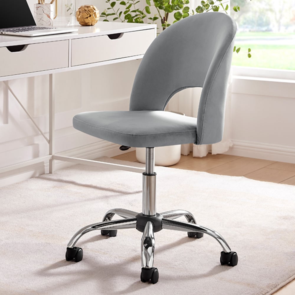 Furniturebox Courtez Grey Velvet and Silver Office Chair Image 1