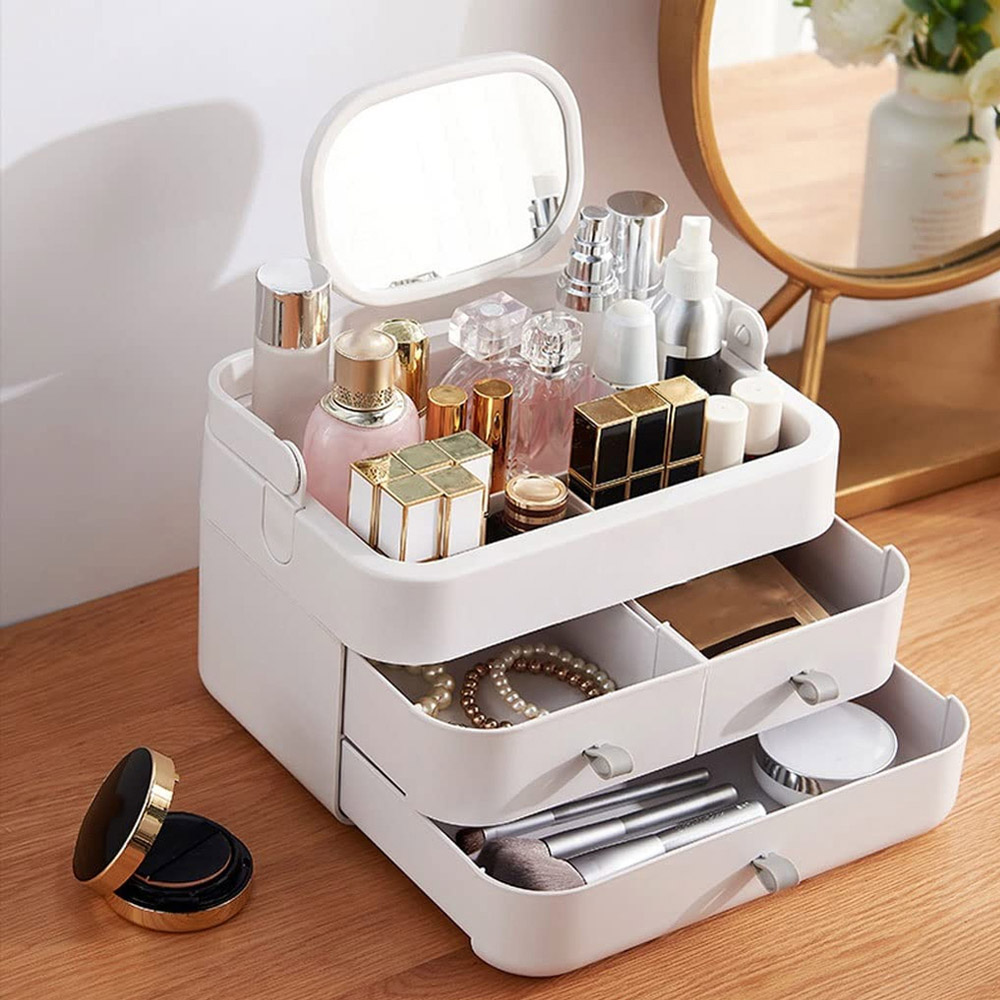 Living and Home White Large Makeup Organiser with Mirror Image 8