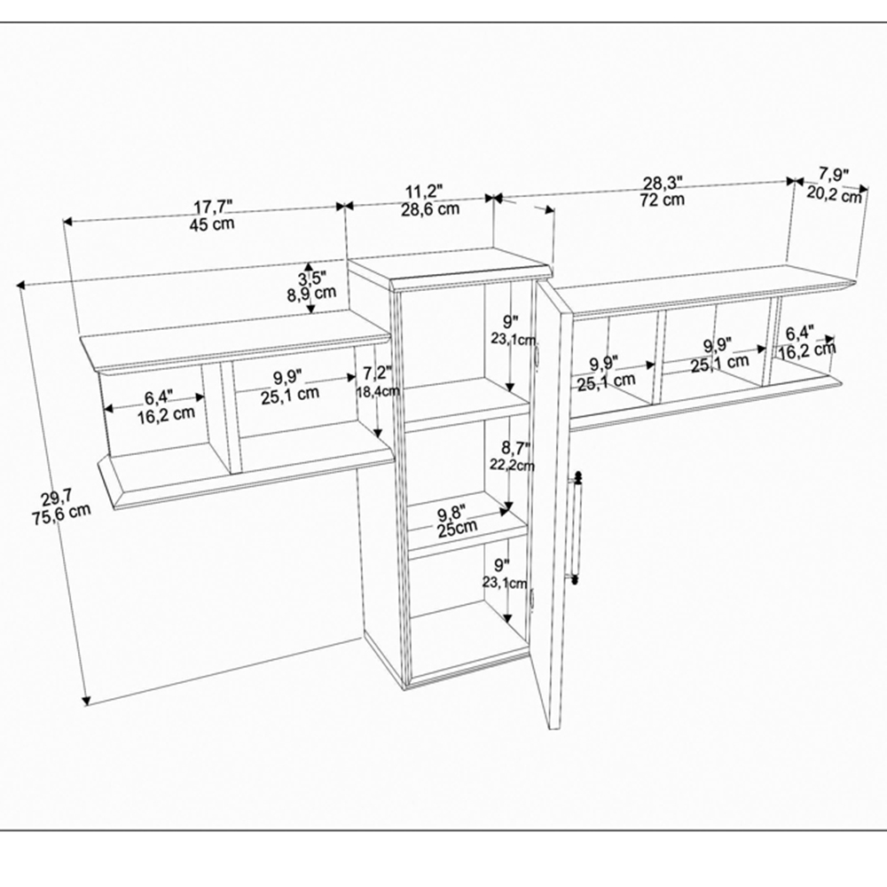 Decorotika Olida Single Door 4 Shelf White Marble Effect and White Wall Display Unit Image 8