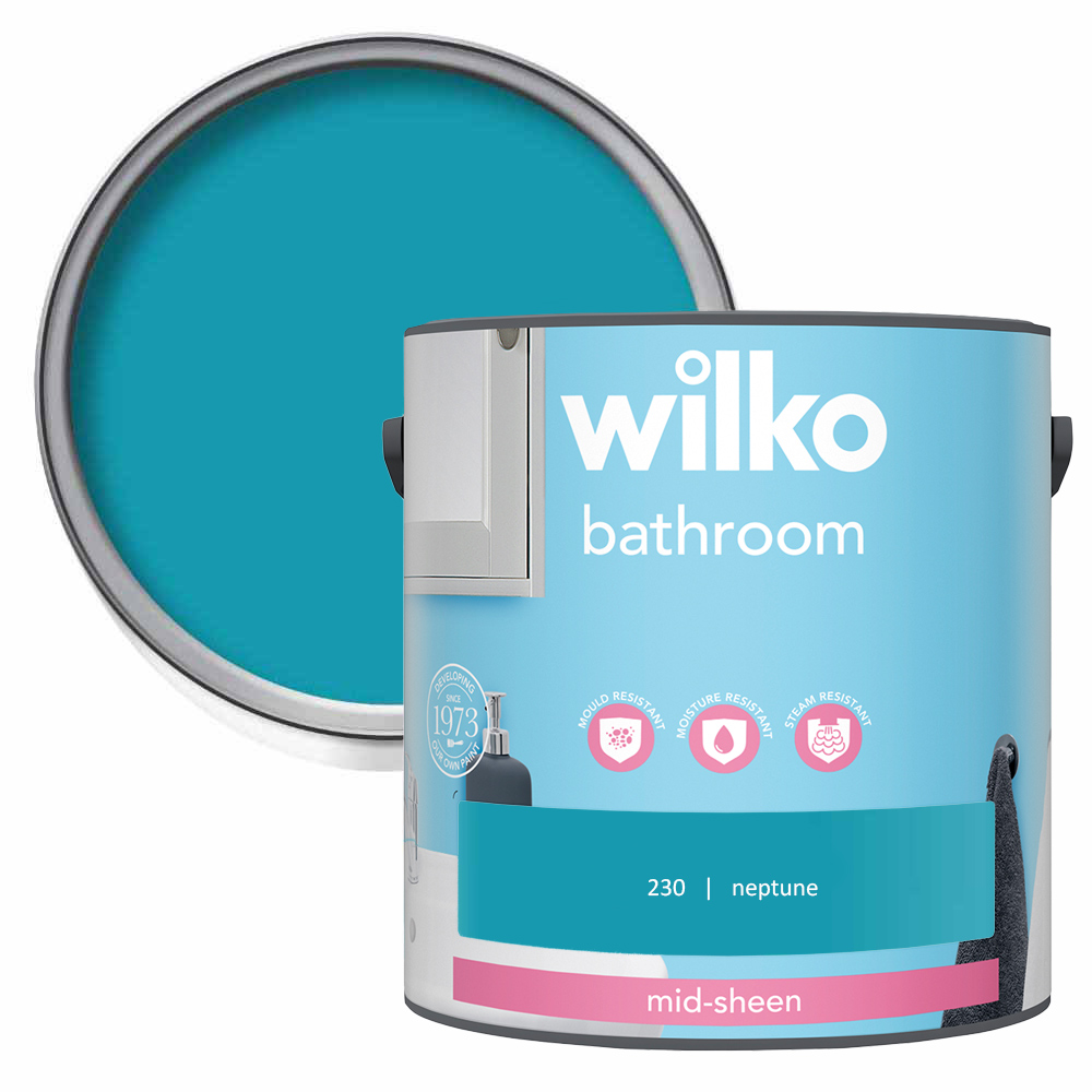 Wilko Bathroom Neptune Mid Sheen Emulsion Paint 2.5L Image 1