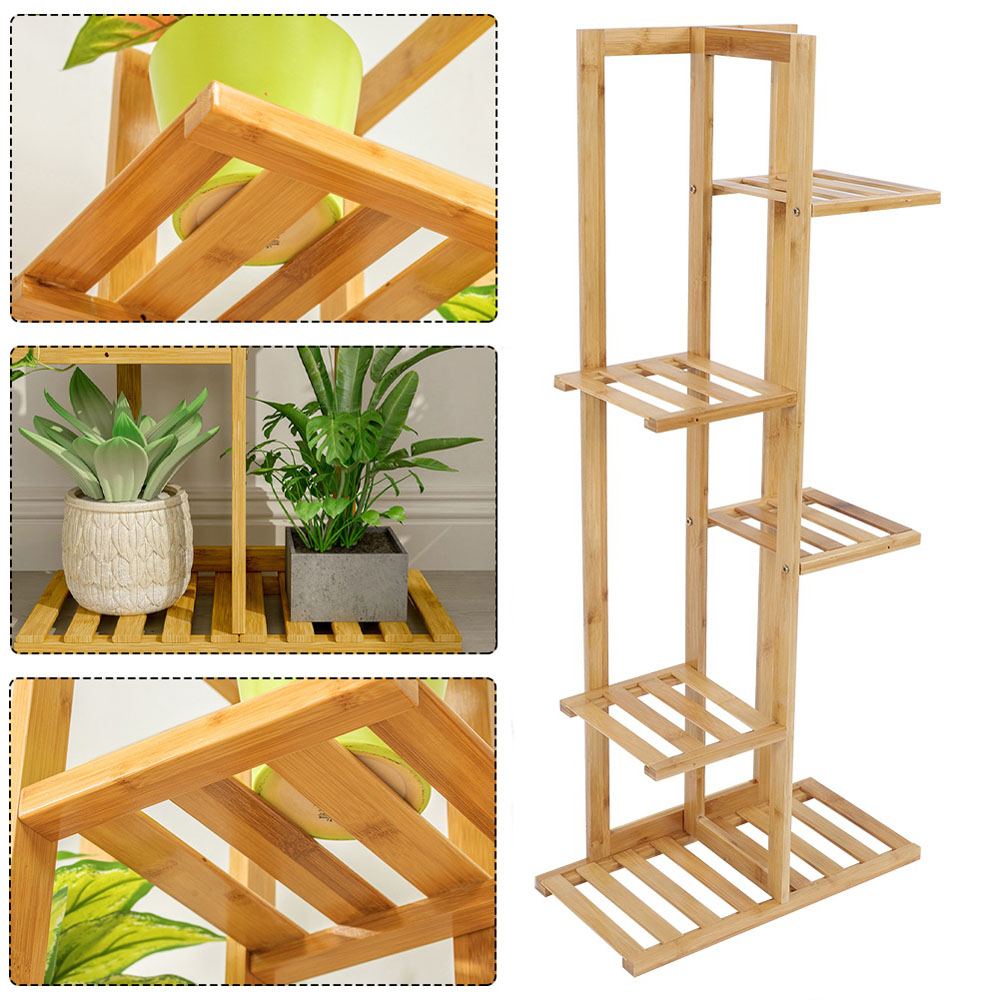 Living and Home Multitiered Wooden Natural Plant Stand Image 4
