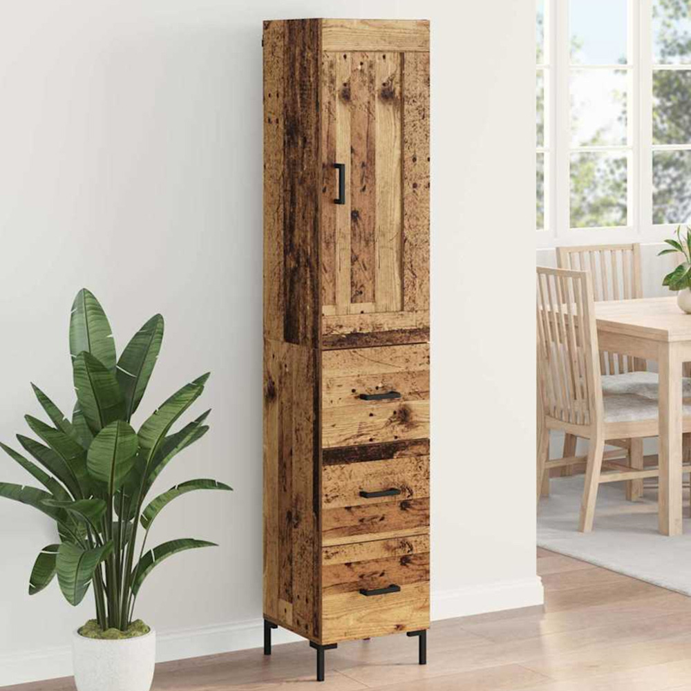 vidaXL Single Door 3 Drawer Old Wood Highboard Image 1