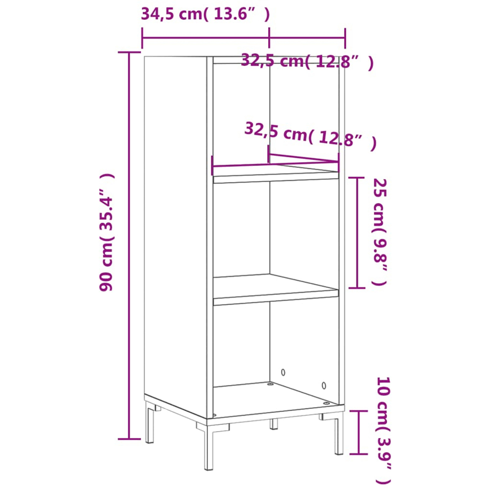vidaXL 3 Shelf Black Wooden Sideboard Image 9