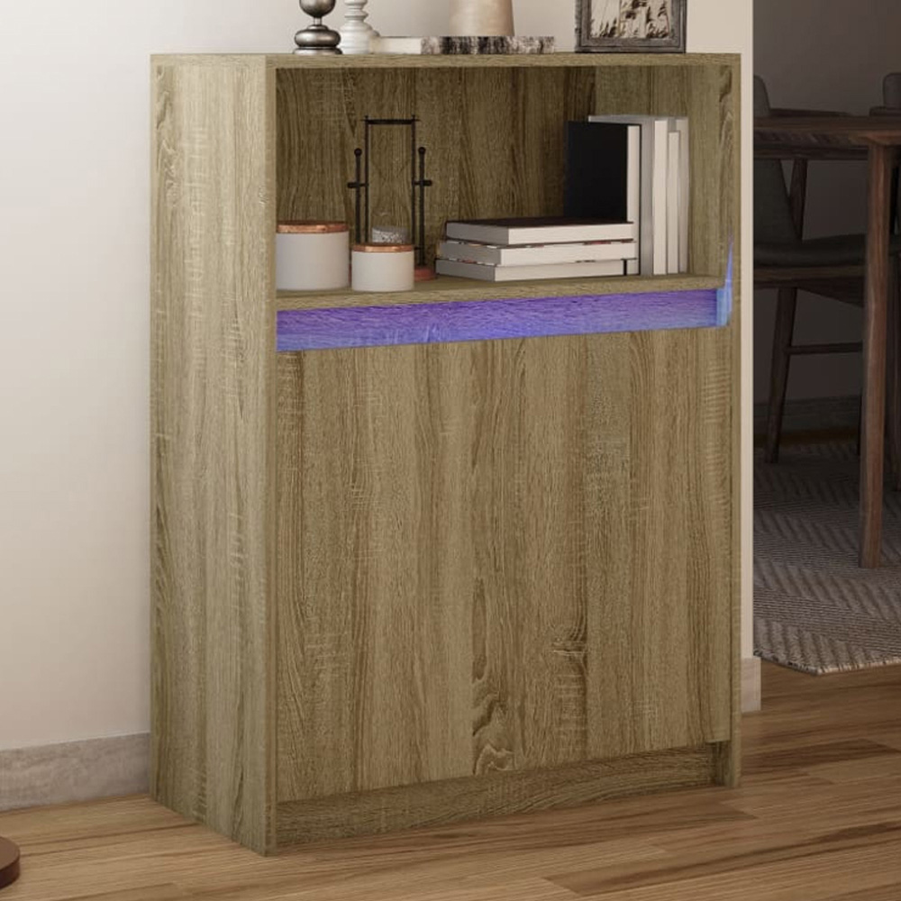vidaXL Single Door Single Shelf Sonoma Oak Sideboard with LED Lights Image 1