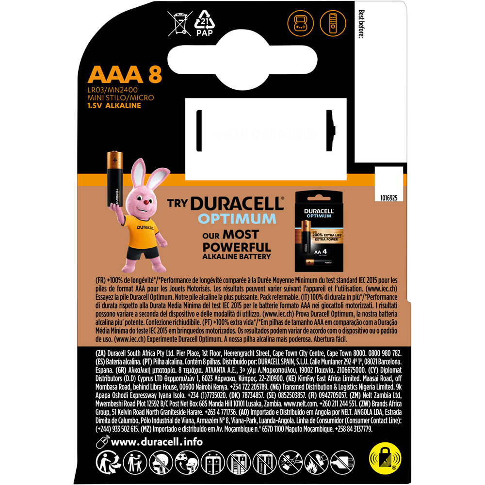 Duracell Plus LR03 AAA 1.5V Alkaline Batteries 8 pack Image 2