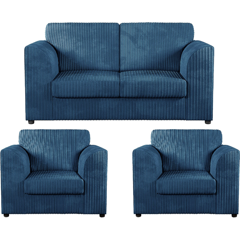 Luxor 4 Seater Marine Blue Jumbo Cord Full Back Sofa Suite Image 2