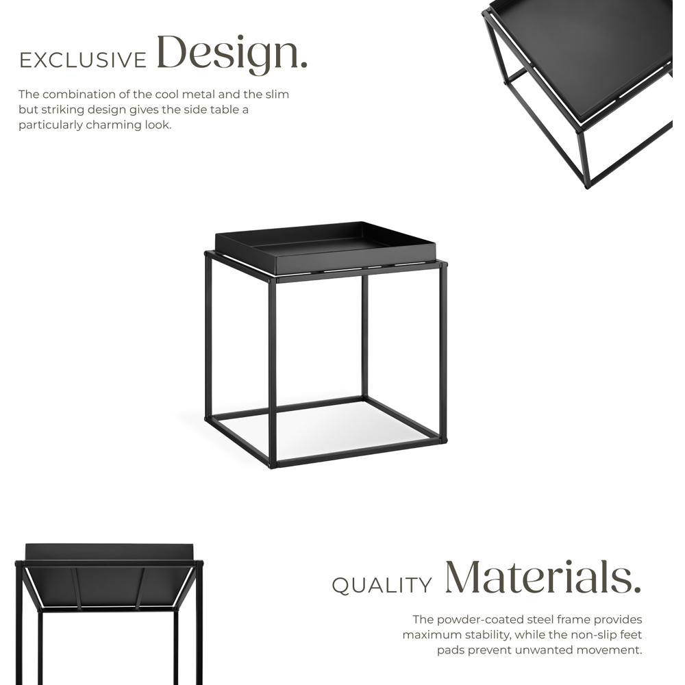 tectake Cambridge Single Shelf Black Bedside Table Image 4