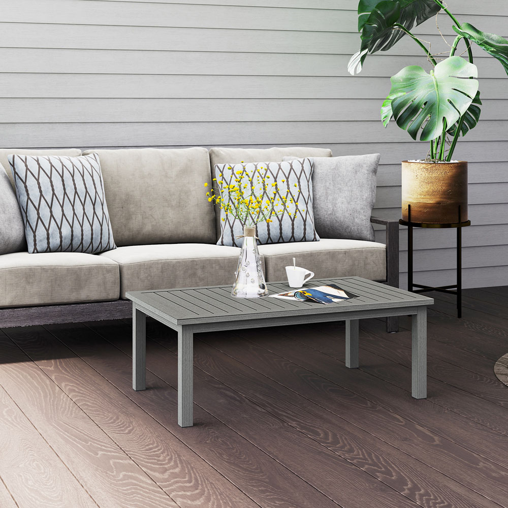 Outsunny Grey Wood Grain Effect Garden Coffee Table Image 4