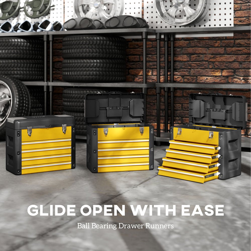 HOMCOM 4 Drawer Yellow Steel Toolbox Image 7