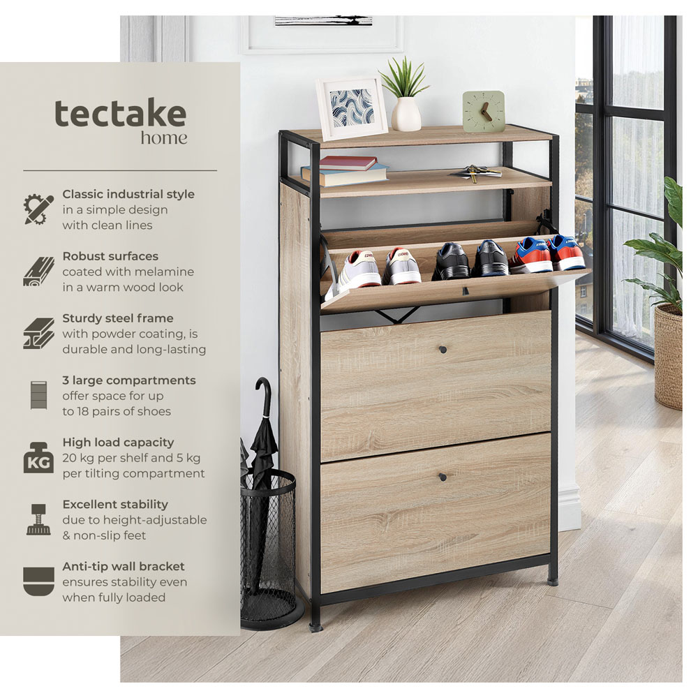 Tectake Single Shelf 3 Tilt Drawer Oak Wood Light Slim Storage Rack 32 x 61cm Image 6
