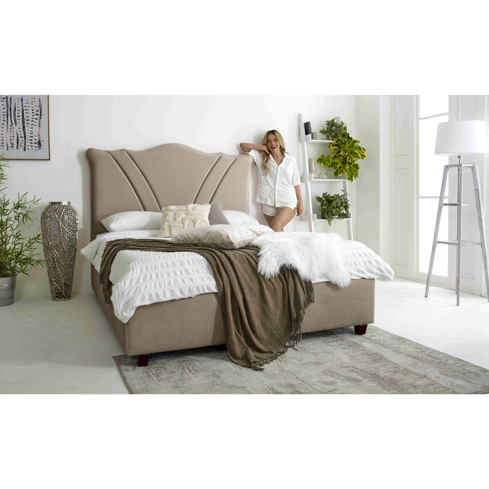 Eleganza Amaya Small Double Mink Arlington Fabric Bed Frame with Curved Headboard Image 3