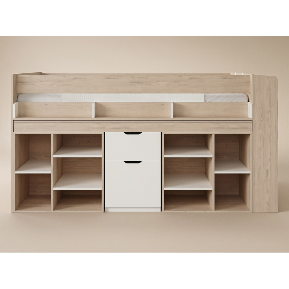 Flair Micah Oak and White Mid Sleeper Bed with Desk Image 3
