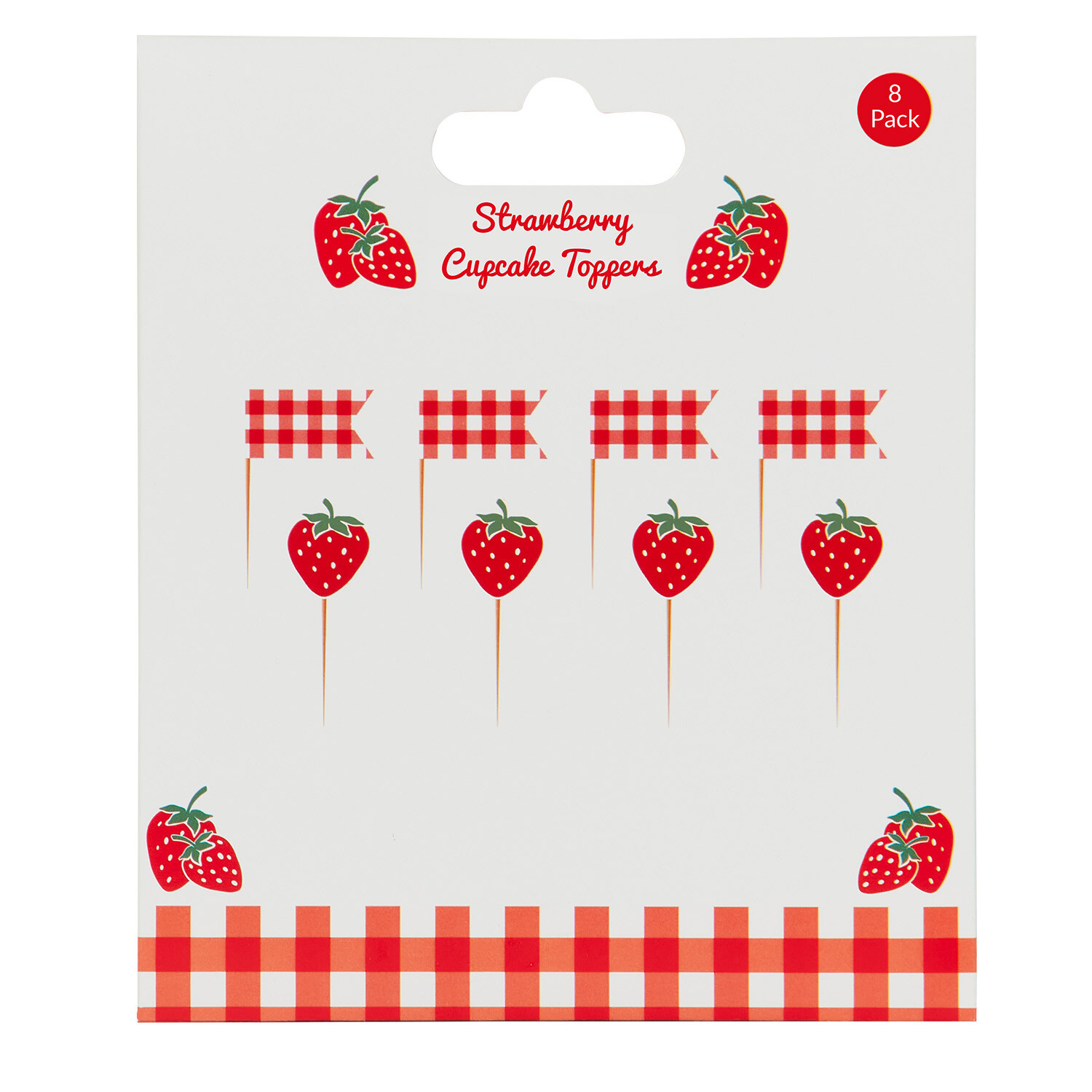 Pack of 8 Strawberry Cupcake Toppers - Red Image 1
