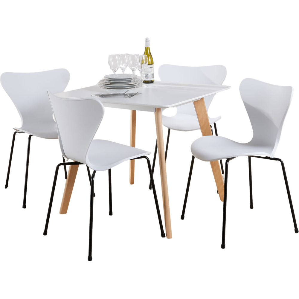 Home Source 4 Seater Curved Back Dining Set White Image 2